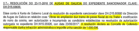 Sanci&oacute;n Augas de Galiza R&iacute;o Trabe