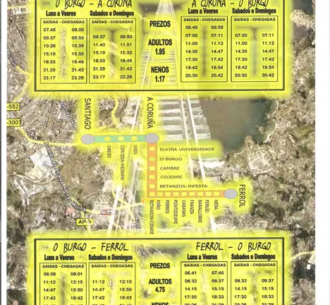 Horarios de RENFe na estaci&oacute;n do Burgo. Cartaz editado por O Noso Burgo