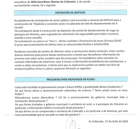 Preguntas polos dep&oacute;sitos de auga en Almeiras