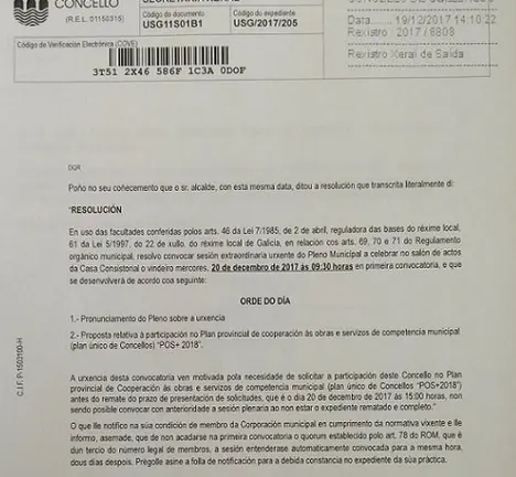 convocatoria pleno urxente