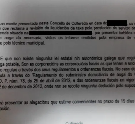 contestaci&oacute;n escrito auga turbia